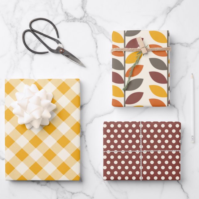 Harvest Gold Gingham Wrapping Paper Sheet (Front)