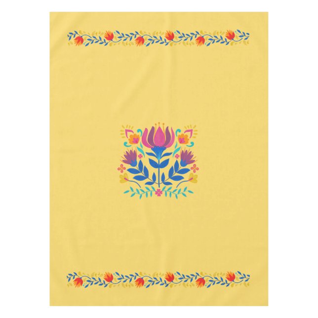 Harvest Gold Mexican Inspired Floral Tablecloth (Front)