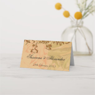 Harvest Gold Peonies and Gold Scrolls Boho Wedding Place Card