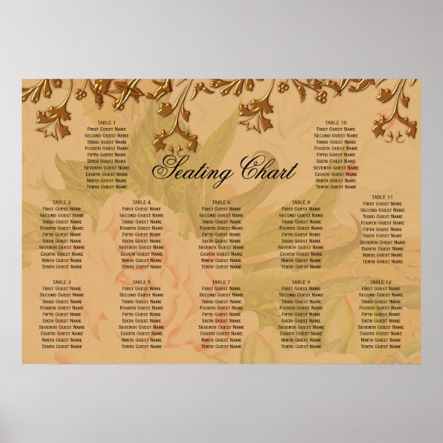 Harvest Gold Peony Pattern Boho Wedding Seating Poster (Front)