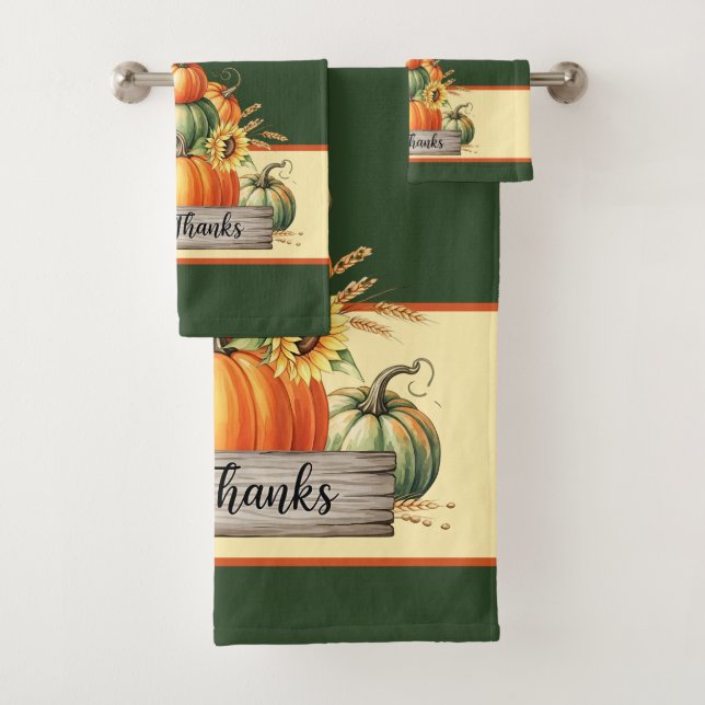 Harvest Grace – Autumn Pumpkins and Sunflowers  Bath Towel Set (Insitu)