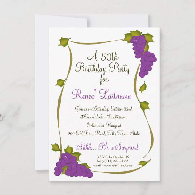 Harvest Grapes 50th Birthday Invitation (Front)