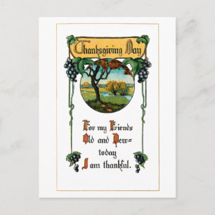 Harvest Grapes and Thanksgiving Greeting Holiday Postcard