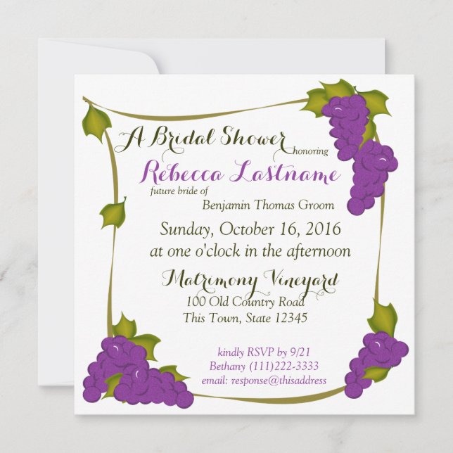 Harvest Grapes Vineyard Bridal Shower Invitation (Front)