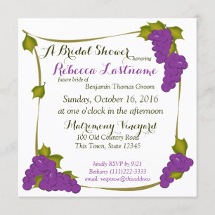 Harvest Grapes Vineyard Bridal Shower Invitation