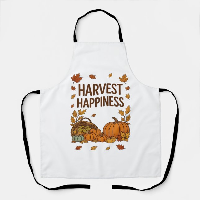 Harvest Happiness – Autumn Pumpkin & Fall Leaves D Apron (Front)