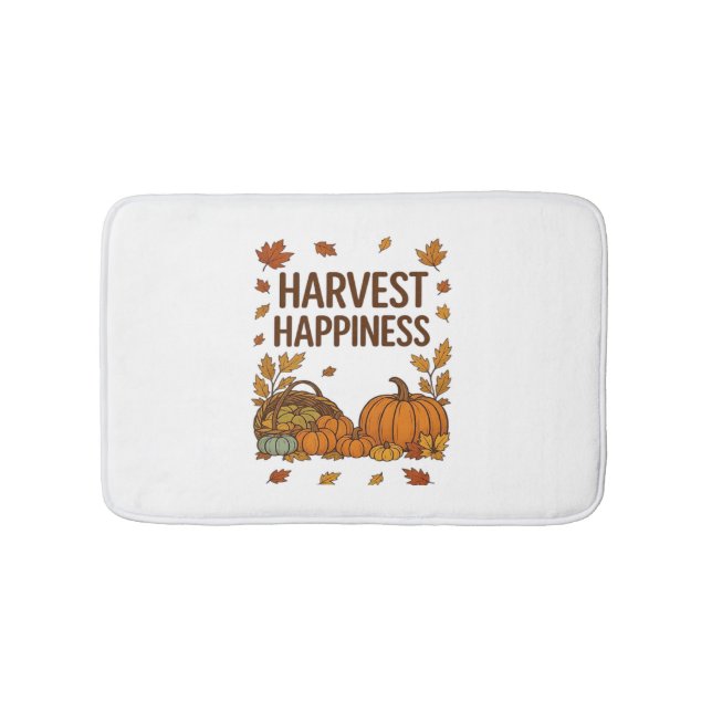 Harvest Happiness – Autumn Pumpkin & Fall Leaves D Bath Mat (Front)
