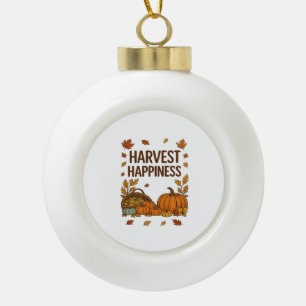 Harvest Happiness – Autumn Pumpkin & Fall Leaves D Ceramic Ball Christmas Ornament