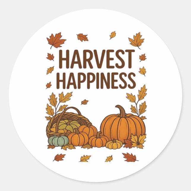 Harvest Happiness – Autumn Pumpkin & Fall Leaves D Classic Round Sticker (Front)