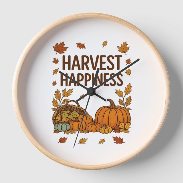 Harvest Happiness – Autumn Pumpkin & Fall Leaves D Clock (Front)