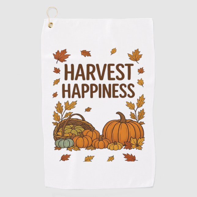 Harvest Happiness – Autumn Pumpkin & Fall Leaves D Golf Towel (Front)