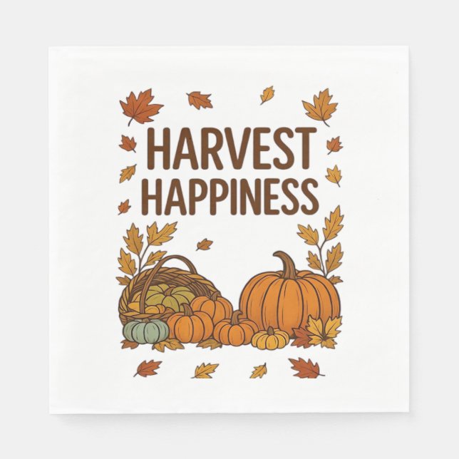 Harvest Happiness – Autumn Pumpkin & Fall Leaves D Napkin (Front)
