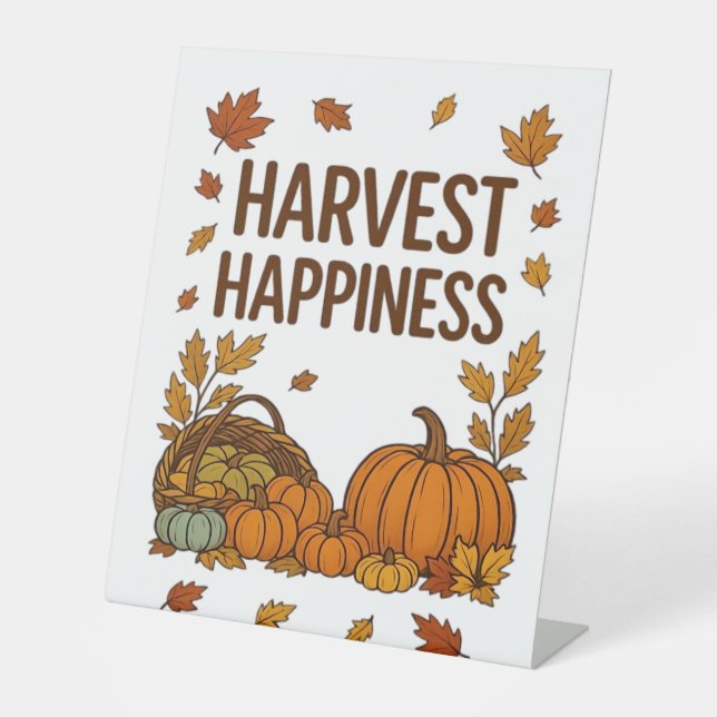 Harvest Happiness – Autumn Pumpkin & Fall Leaves D Pedestal Sign (Front)