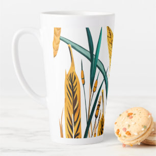 Harvest Harmony: A Wheat Pattern on a White Canvas Latte Mug
