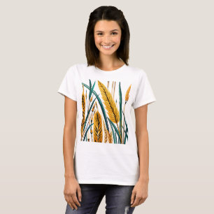 Harvest Harmony: A Wheat Pattern on a White Canvas T-Shirt