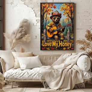 Harvest Harmony: Bear's Leafy Ballad Poster