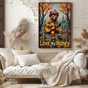 Harvest Harmony: Bear's Leafy Ballad Poster