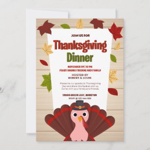 Harvest Haven Turkey's Tale of Red and Pink Bliss  Invitation