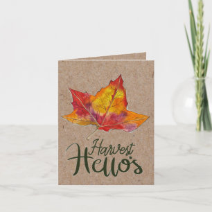 Harvest Hello fall greeting card watercolor leaf