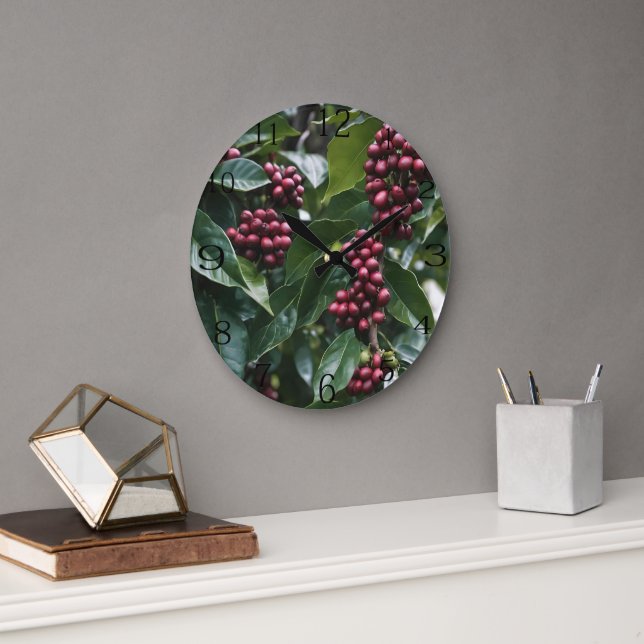 **"Harvest in Bloom: Coffee Beans on the Tree"** Large Clock (Office)