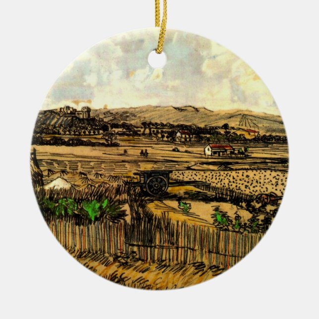 Harvest in Provence Montmajour by Vincent van Gogh Ceramic Tree Decoration (Front)