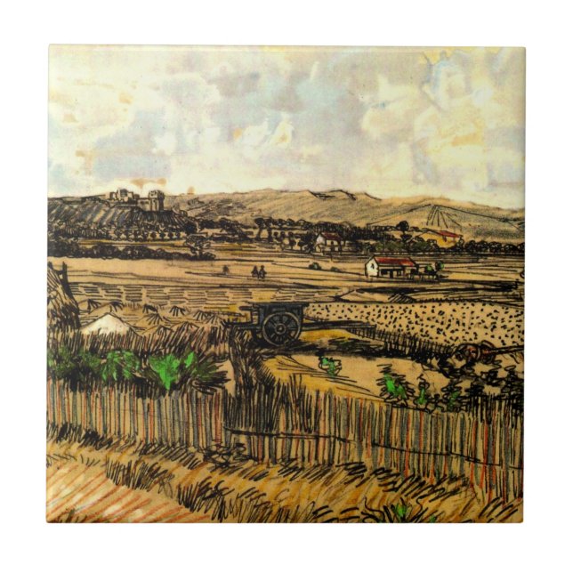 Harvest in Provence Montmajour by Vincent van Gogh Tile (Front)