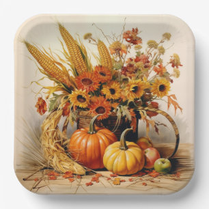 Harvest Medley: Foliage and Florals Paper Plate