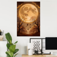 Harvest Moon and Autumn Silhouettes
