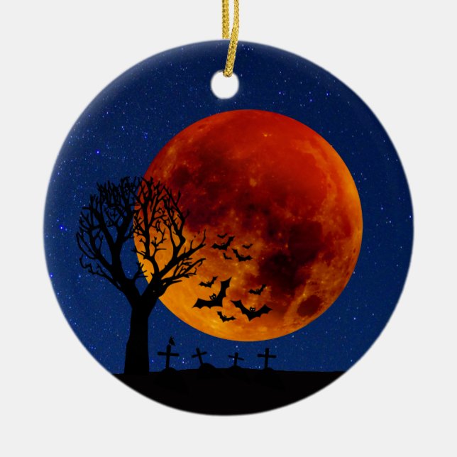 Harvest Moon Halloween Ceramic Tree Decoration (Front)
