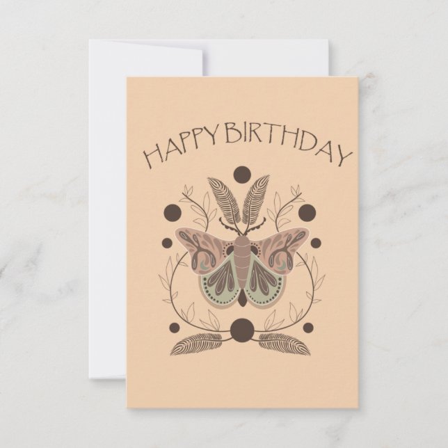 Harvest Moon Moth Happy Birthday Card (Front)