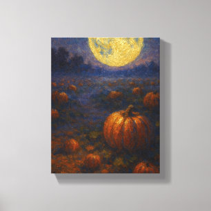 Harvest Moon Pumpkin Field - Autumn Halloween Canvas Print