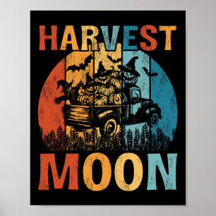Harvest Moon Vintage Truck Halloween Pumpkins Poster