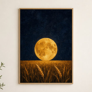 Harvest Moon Wheat Field Watercolour Poster