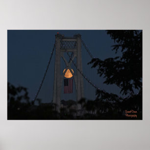 Harvest Moonrise over the American Flag Poster