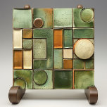 Harvest Mosaic Faux Relief Ceramic Tile<br><div class="desc">This ceramic tile artfully blends the illusion of dimension with the earthiness of autumn harvest colours. A variety of squares and circles in shades of olive, moss, and forest green are interspersed with rich amber, goldenrod, and ivory. The intricate crackle finish and the faux relief technique give each shape a...</div>
