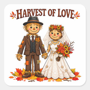 Harvest of Love Scarecrow Wedding Square Sticker
