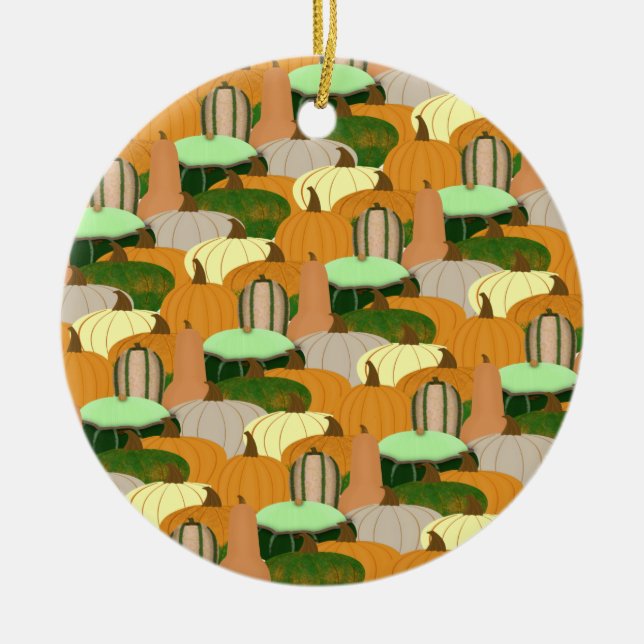 Harvest Pattern Autumn Squash Ceramic Tree Decoration (Front)