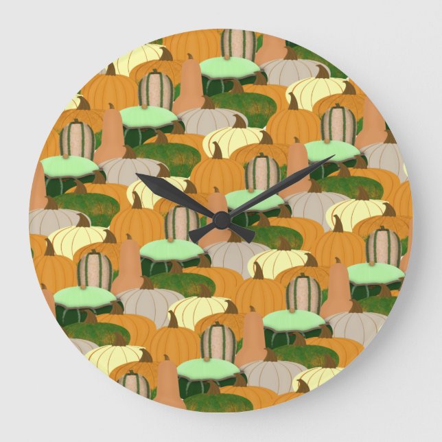 Harvest Pattern Autumn Squash Large Clock (Front)