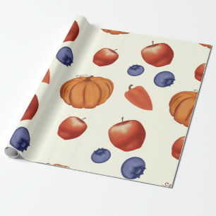 Harvest pumpkin and pepper, beries and aples. wrapping paper
