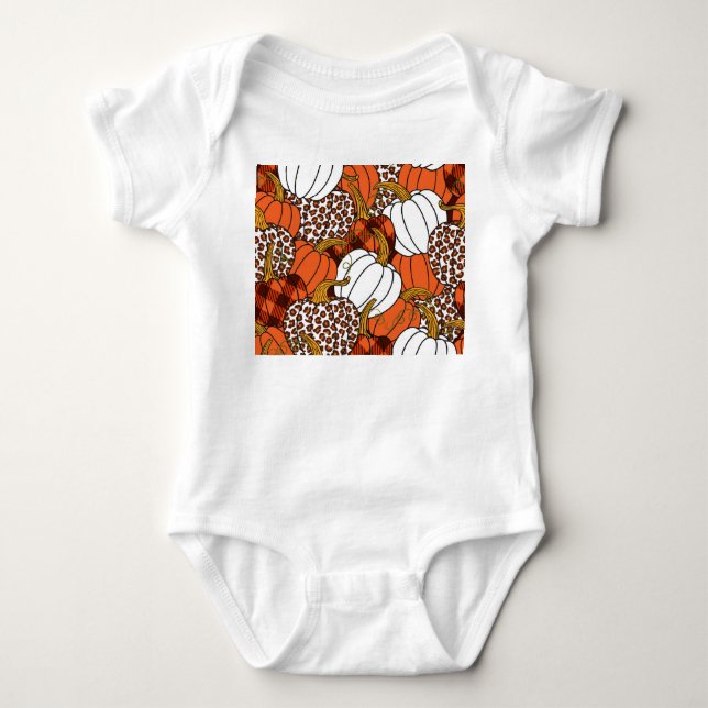 Harvest Pumpkin Patchwork Vintage Pattern Baby Bodysuit (Front)