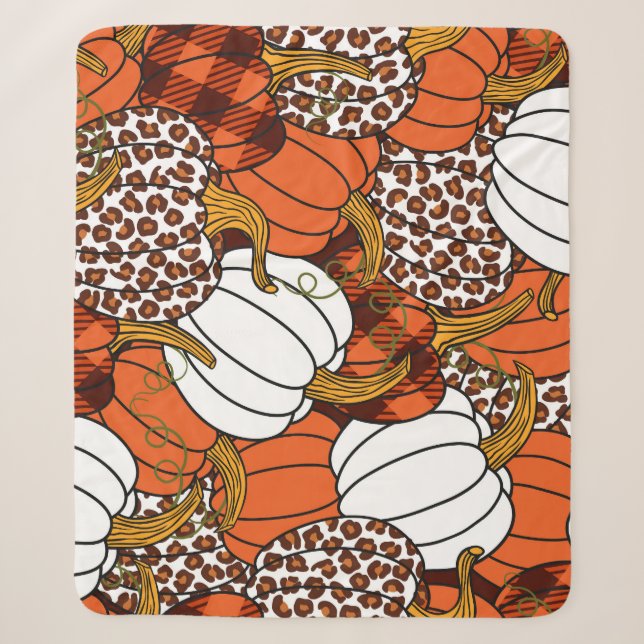 Harvest Pumpkin Patchwork Vintage Pattern Sherpa Blanket (Front)