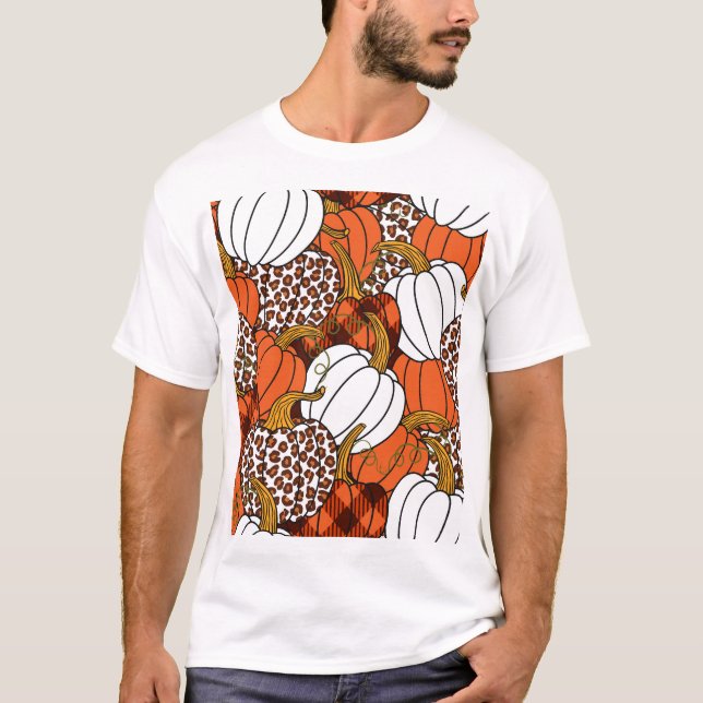 Harvest Pumpkin Patchwork Vintage Pattern T-Shirt (Front)