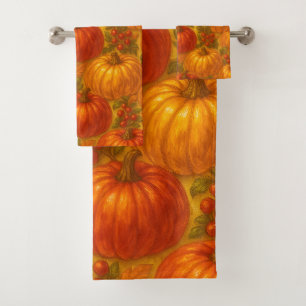Harvest Pumpkin Pattern – Fall Thanksgiving Bath Towel Set