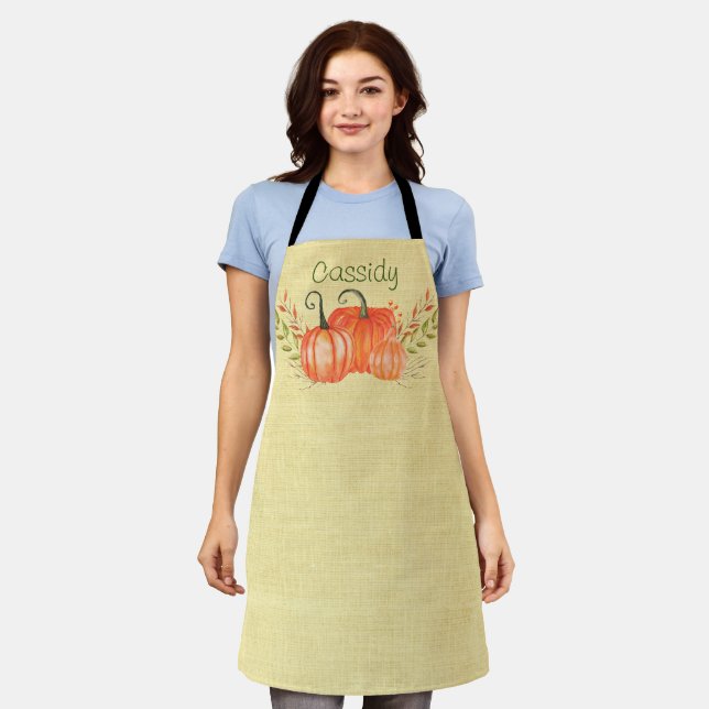 Harvest Pumpkin Trio Personalised Apron (Worn)