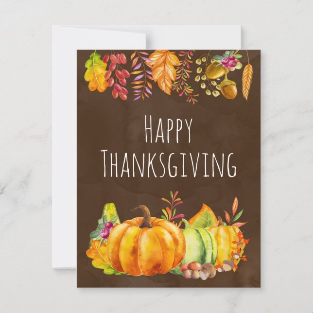 Harvest Pumpkins and Autumn Leaves Border Holiday Card (Front)