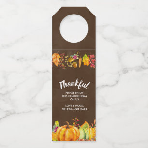 Harvest Pumpkins and Autumn Leaves Border Thankful Bottle Tag