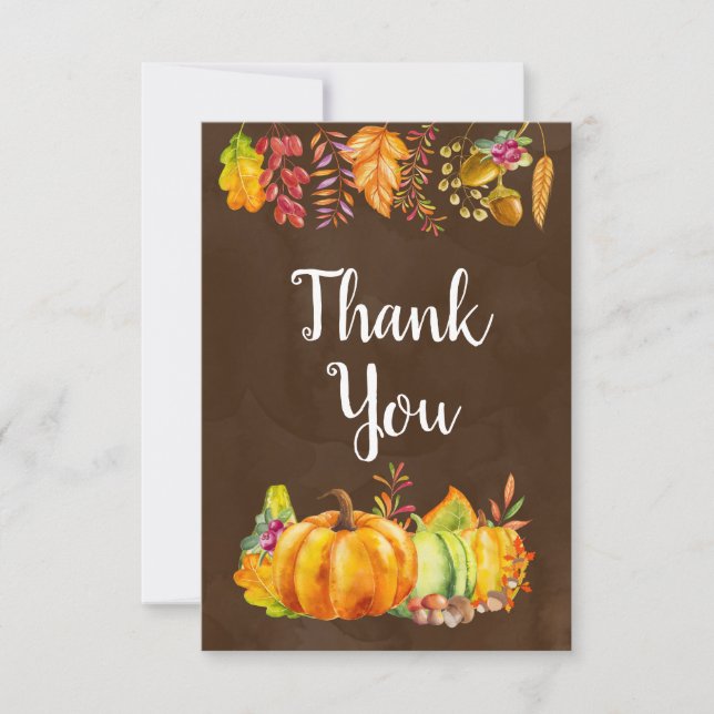 Harvest Pumpkins and Autumn Leaves Border Thanks Thank You Card (Front)