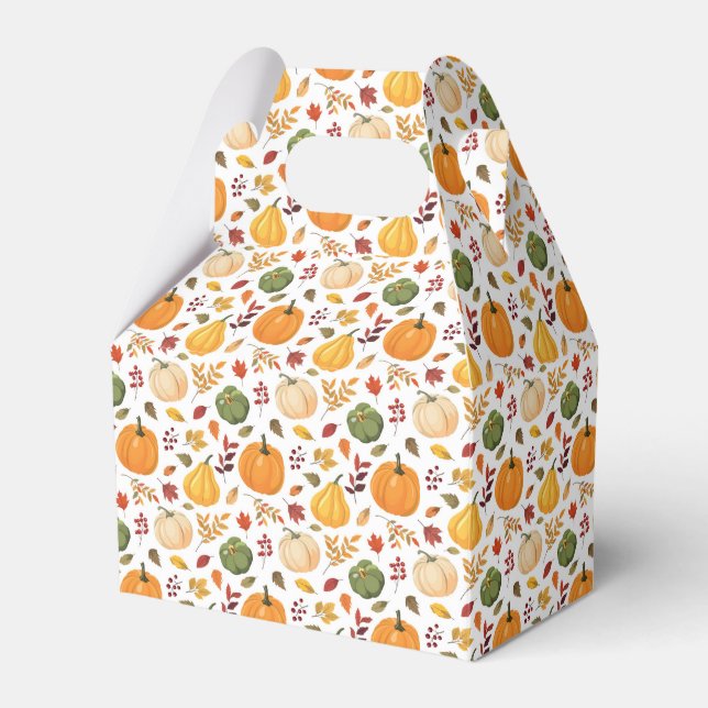 Harvest Pumpkins and Autumn Leaves Pattern Favour Box (Front Side)
