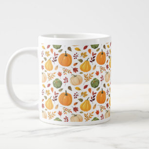 Harvest Pumpkins and Autumn Leaves Pattern Large Coffee Mug