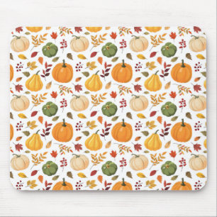 Harvest Pumpkins and Autumn Leaves Pattern Mouse Mat
